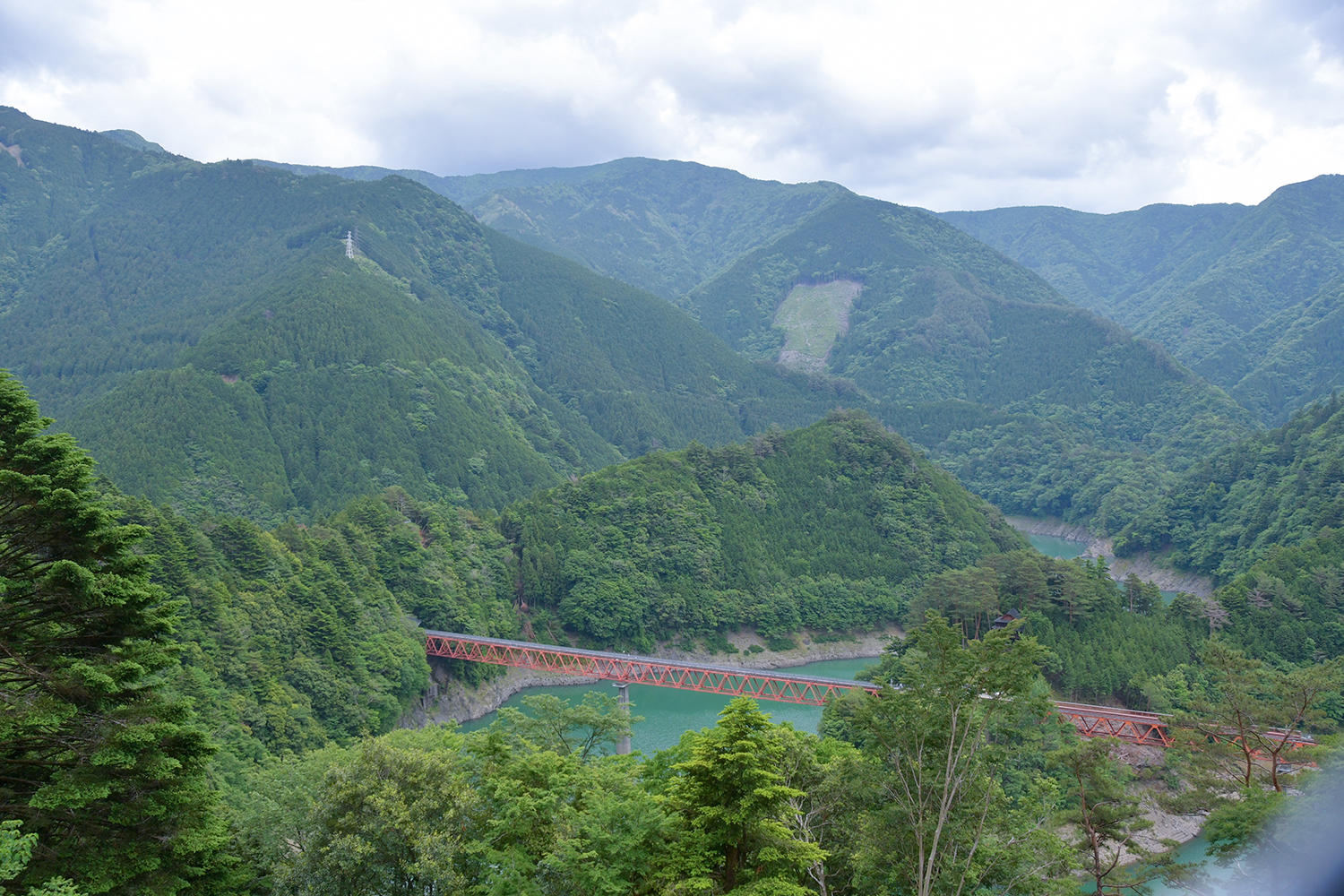 突然、右手に鉄橋が現れました。大井川鐵道・奥大井湖上駅のようです。