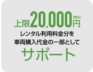 上限20,000円(税込)レンタル利用料金分を車両購入代金の一部としてサポート