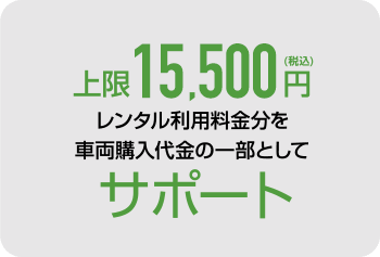 上限15,500円(税込)レンタル利用料金分を車両購入代金の一部としてサポート